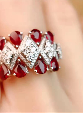 小红书网红珠宝同款仿真鸽血红宝石戒指 宴会婚庆鸡尾酒舞会饰品