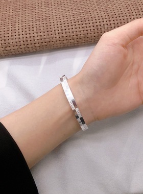 福氏银手镯足银999小众镯子手工光面开口时尚礼物纯银手镯送女友