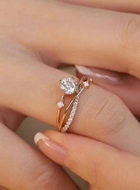 新款直播货源1克拉仿真莫桑石星轨戒指女玫瑰金时尚设计开口婚戒