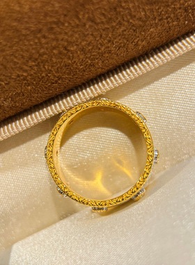 s925纯银布契风欧美复古精工高级感拉丝工艺宫廷风镶钻戒指