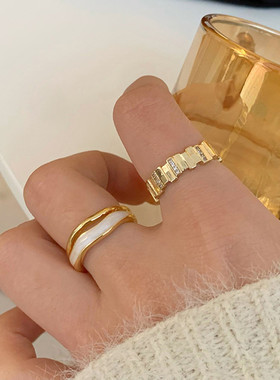 白贝母双层戒指女ins潮轻奢小众设计高级感冷淡风食指戒开口指环