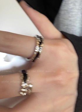 黑色滴釉开口戒指女夏ins小众高级感设计食指戒时尚个性酷潮指环