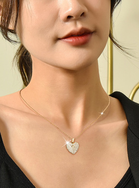 新款个性钛钢爱心开合项链女心形吊坠里面可打字锁骨链饰品批发