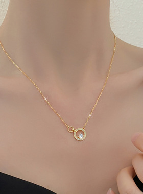 闽粤国际珠宝毛衣链设计感项链环环相扣锁骨链双环时尚银首饰