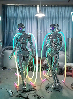 网红玻璃钢雕塑摆件酒吧KTV机械姬女发光商场潮流软装饰品灯具