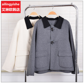 Flash Sale 5152 Autumn and Winter New Lapel Horn Button 100 Wool Short Double-sided Cashmere Coat for Women