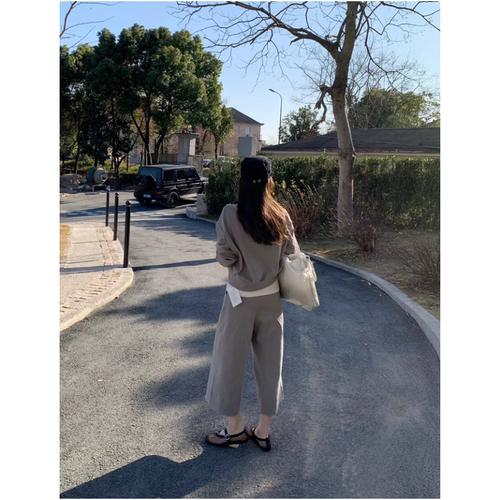 福利不退 santa grove25027内搭背心斜肩卫衣+八分休闲裤三件套装 - 图3