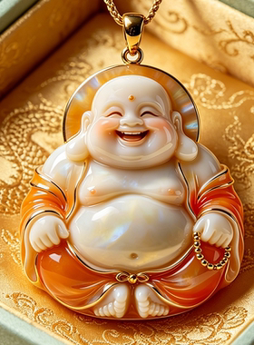 丹红佛影佛牌吊坠金玉满堂弥勒佛轻奢项链送家人笑口常开高级吊坠