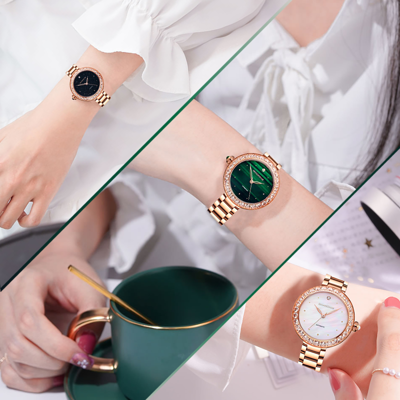 上海手表玲珑自动机械表时尚潮流镶钻官方正品国产女士腕表-图1