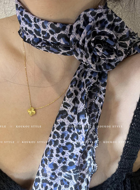 豹纹围巾春夏丝巾y2k千禧风女