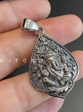 925纯银复古做旧象神男吊坠项链