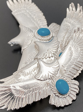 不同银匠 高桥风格精工手作925纯银素银老鹰镶嵌松石吊坠男女项链