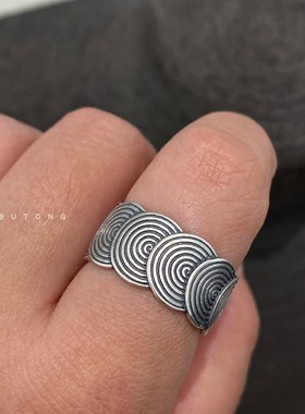 925纯银复古做旧圈圈相连戒指