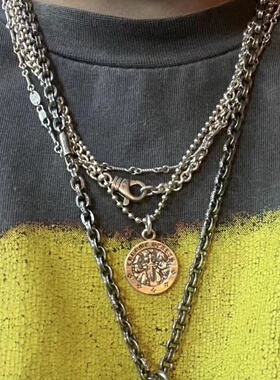 不同银匠 通体925纯银叠戴双层竹节链复古余文乐同款项链男锁骨链