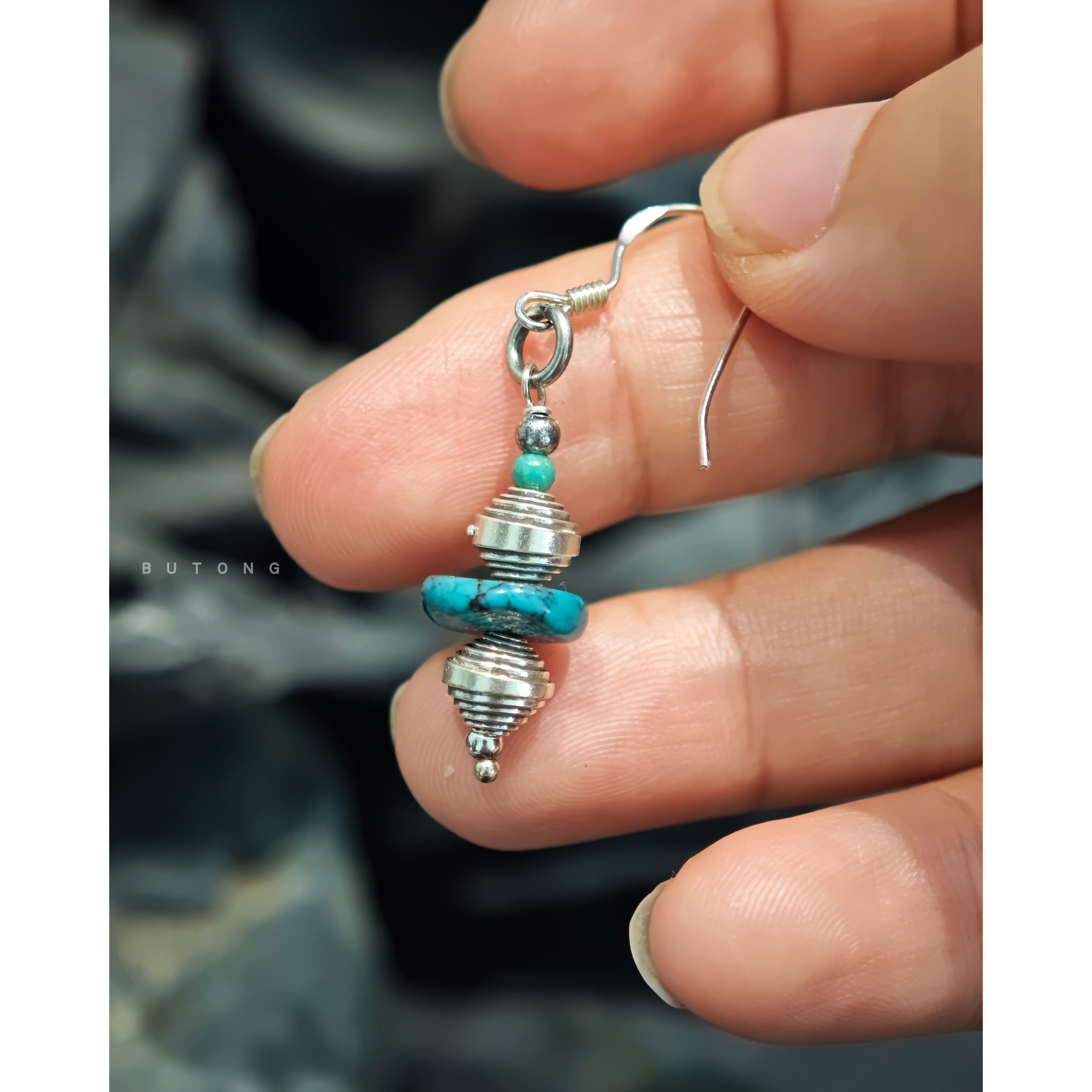 不同银匠 通体925纯银复古螺旋转运珠天然绿松石耳坠民族风耳环钉,淘宝优惠券,粉丝福利购,淘宝优惠卷