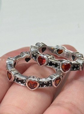 原创复古轻奢925银镶爱心戒指