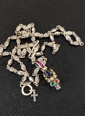 男女925纯银彩锆石皇冠骷髅吊坠