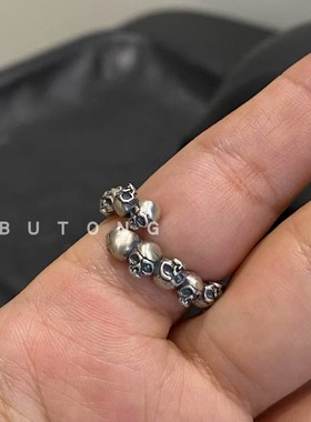 黑暗系哥特风925纯银骷髅头戒指