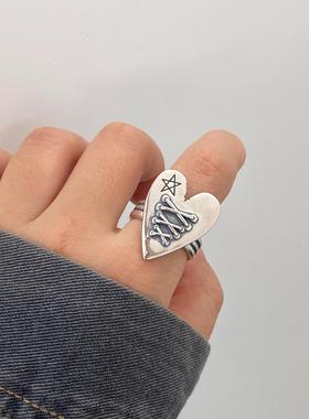 男女925纯银爱心少女小众银戒指