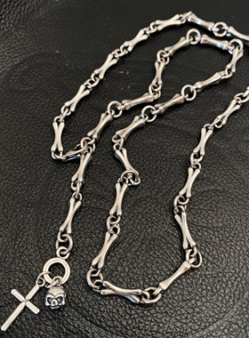 不同银匠 刻骨铭心925纯银复古骨头骷髅十字架项链百搭男女毛衣链