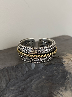 男925纯银复古唐草花戒指