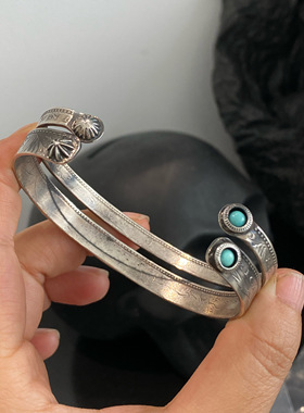 男女款做旧开口手镯925银