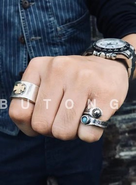 男女925纯银欧美摩根币松石戒指