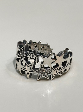 复古925银星光开口戒指情侣