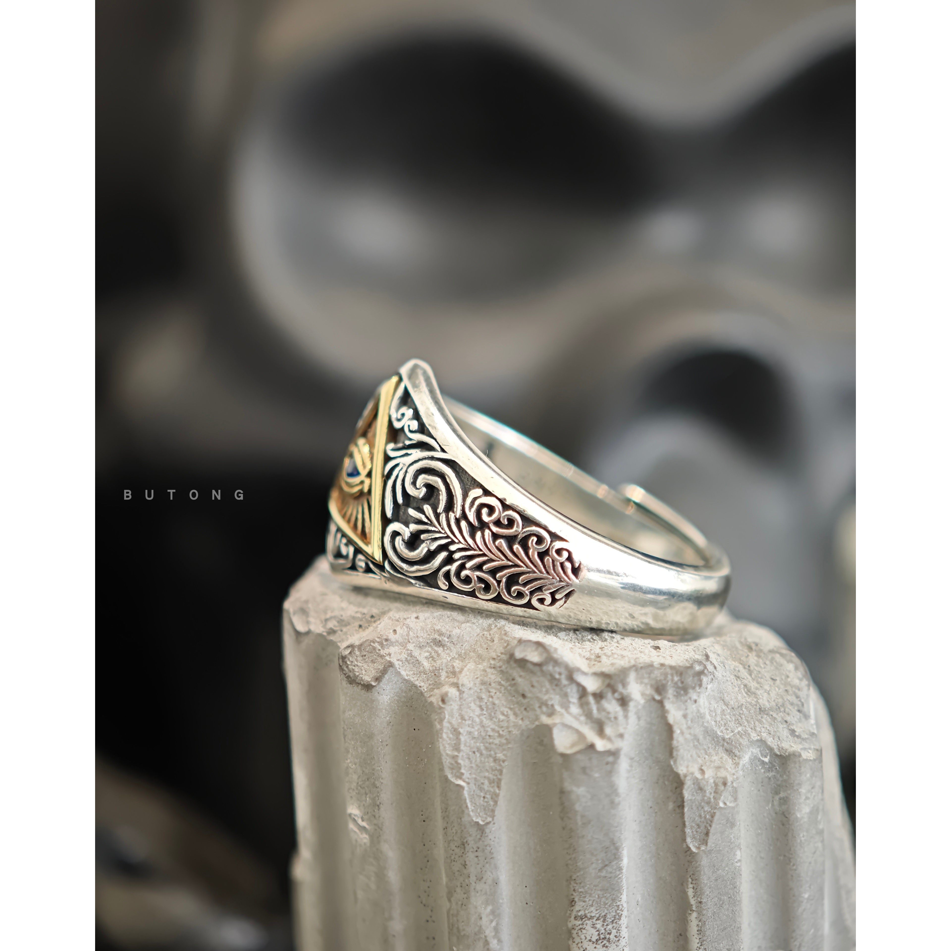 不同银匠 欧美复古925纯银唐草花纹三角眼睛开口戒指光芒射线指环,淘宝优惠券,粉丝福利购,淘宝优惠卷