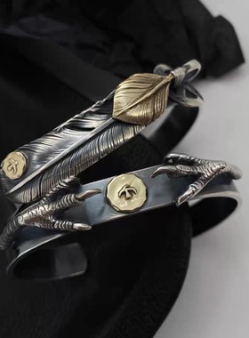 平打手镯925纯银鹰台开口男手环