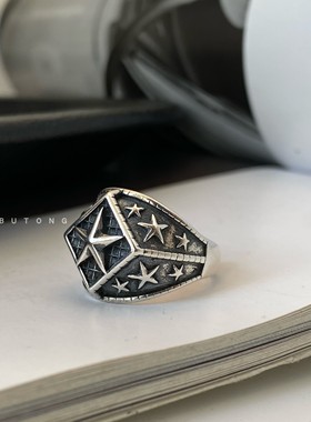男泰银嘻哈朋克机车五角星星戒指