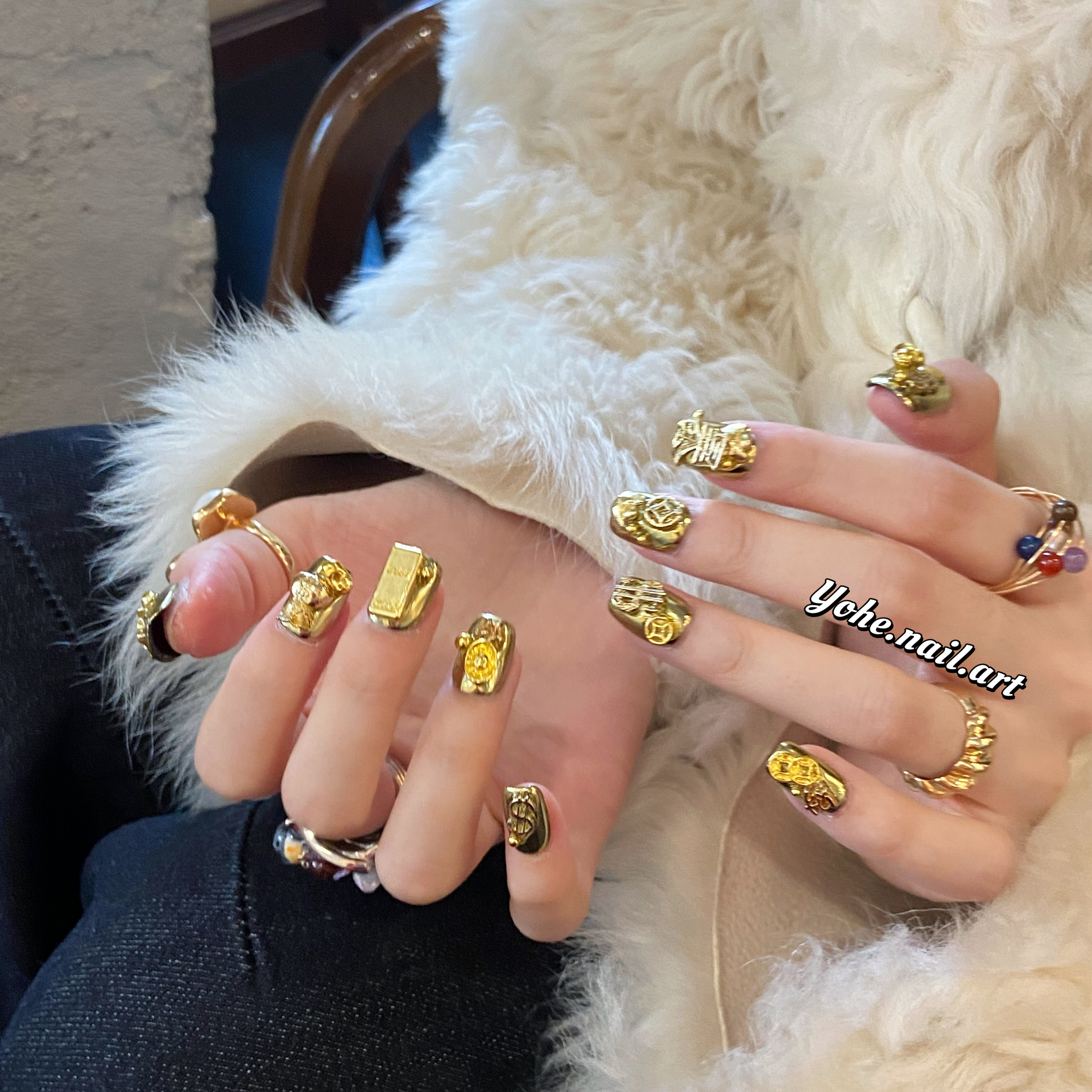 宥荷Studio 新年限定 黄金万两穿戴甲美甲定制假指甲手工定制短甲,淘宝优惠券,粉丝福利购,淘宝优惠卷