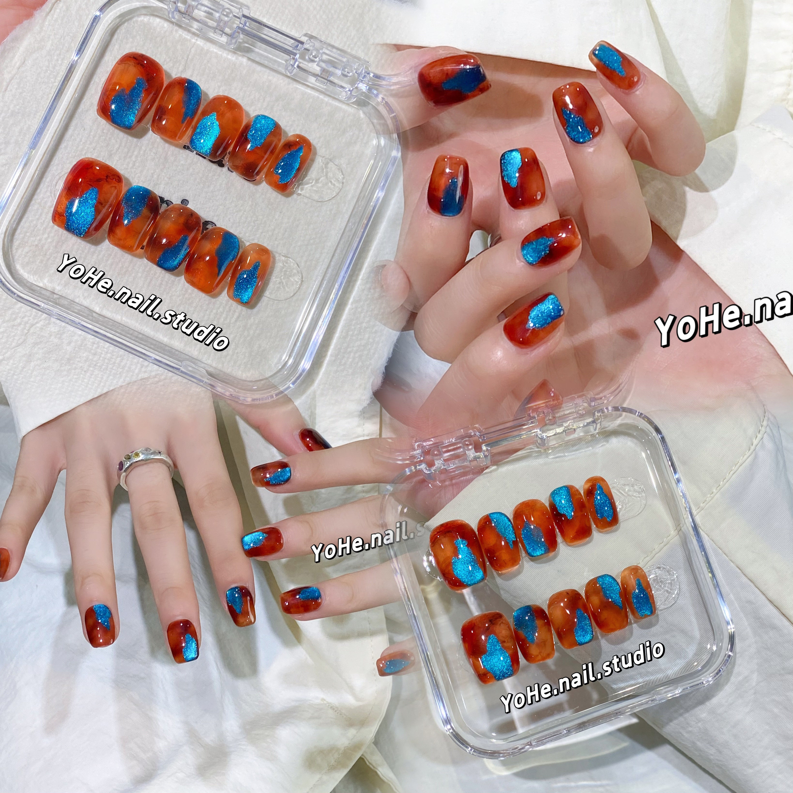 宥荷Studio 琥珀滴泪小众ins风穿戴甲美甲定制假指甲手工定制短甲,淘宝优惠券,粉丝福利购,淘宝优惠卷