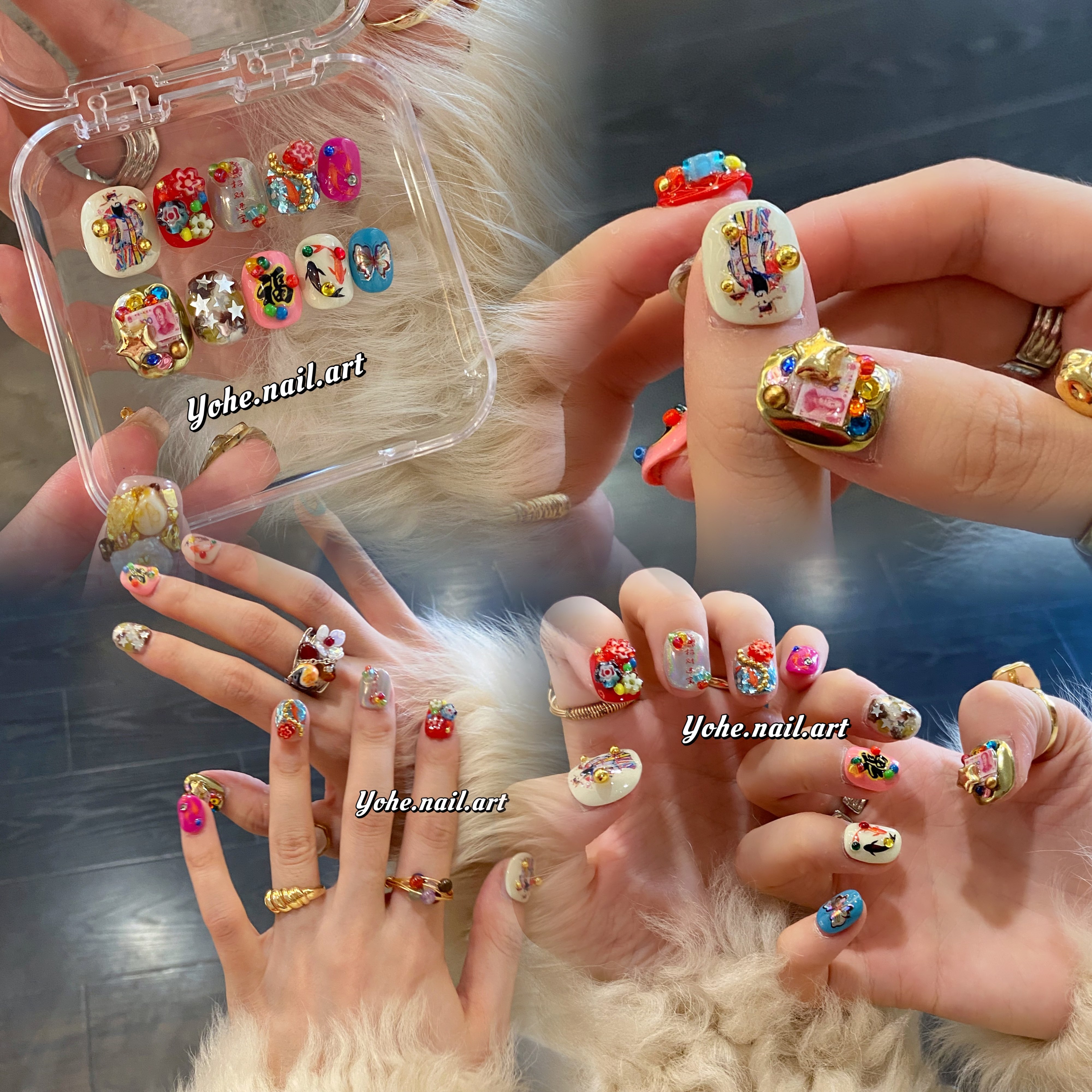 宥荷Studio 新年限定 八方来财穿戴甲美甲定制假指甲手工定制短甲,淘宝优惠券,粉丝福利购,淘宝优惠卷