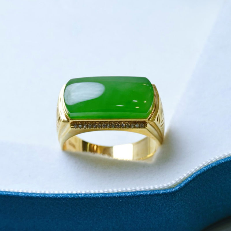 Fashion trend Hetian jade gold inlaid jade finger ring gift to leaders