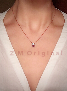 原创天然石榴925银项链小巧礼物