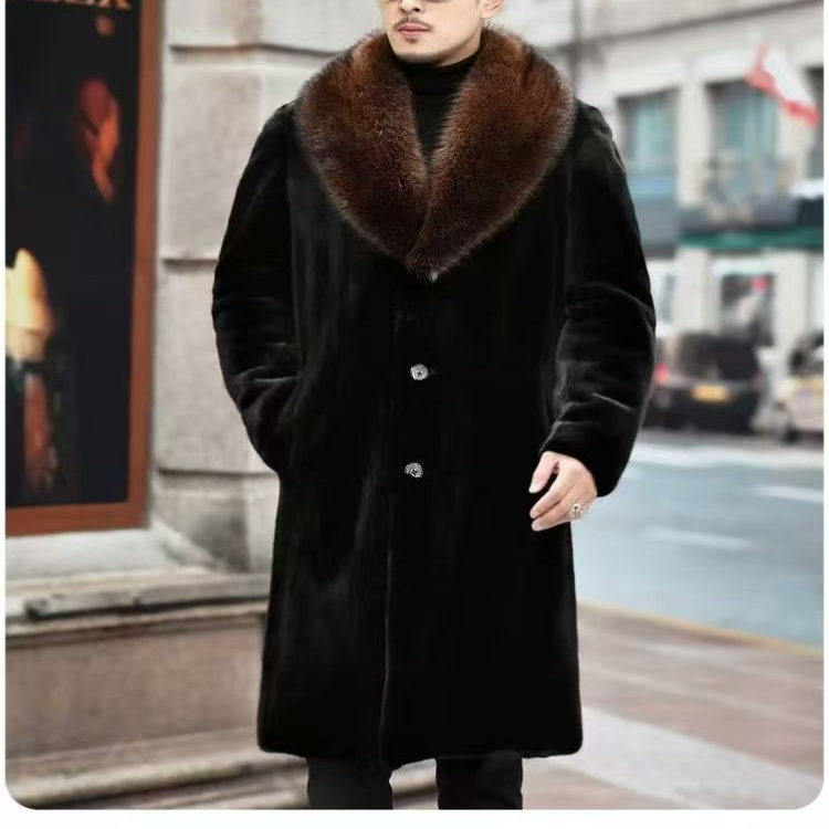 冬季男士休闲长款水貂毛裘皮外套气质保暖狐狸毛领轻奢仿皮草大衣,淘宝优惠券,粉丝福利购,淘宝优惠卷