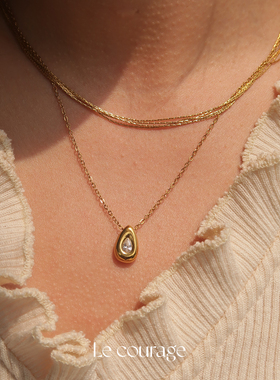 Le courage | 精致简约法式水滴5A锆石锁骨链百搭镀金18K项链