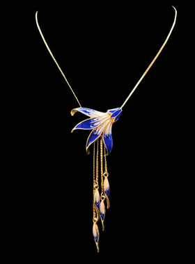 中古Vintage重工珐琅彩绘复古宫廷风优雅流苏项链耳钉高级感套装