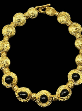 中古Vintage复古宫廷风重工黑金撞色气质时尚高级感项链耳钉套装