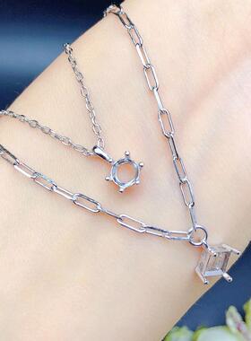 女纯银个性群镶套链空托