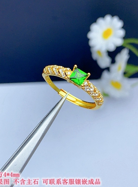 新款S925纯银精工方形戒指空托