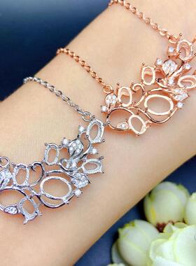 纯银纯银女椭圆群镶项链