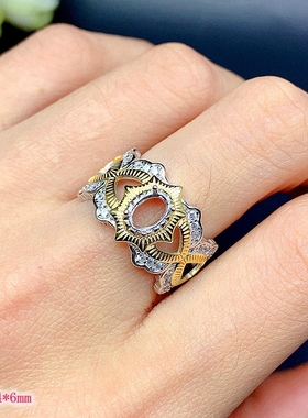 S925银精工空托4*6mm戒指时尚