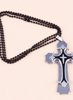 欧美双层滴油十字架钛钢圣经项链