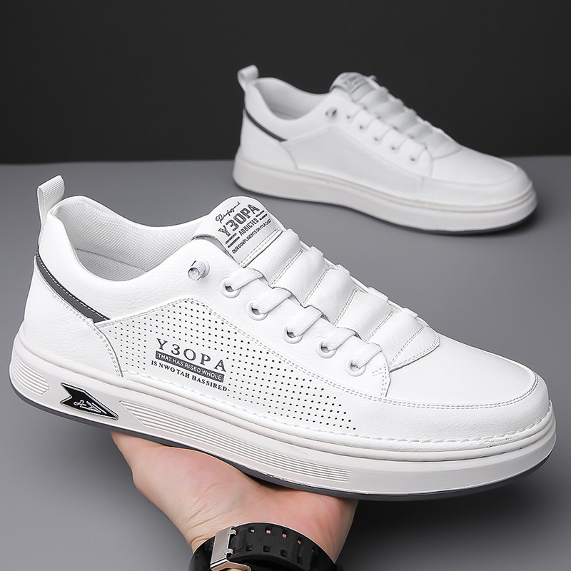 Men's Shoes 2026 New Summer Thin Genuine Leather Breathable Hollow Casual White Shoes Men's Trendy and Versatile Sneakers