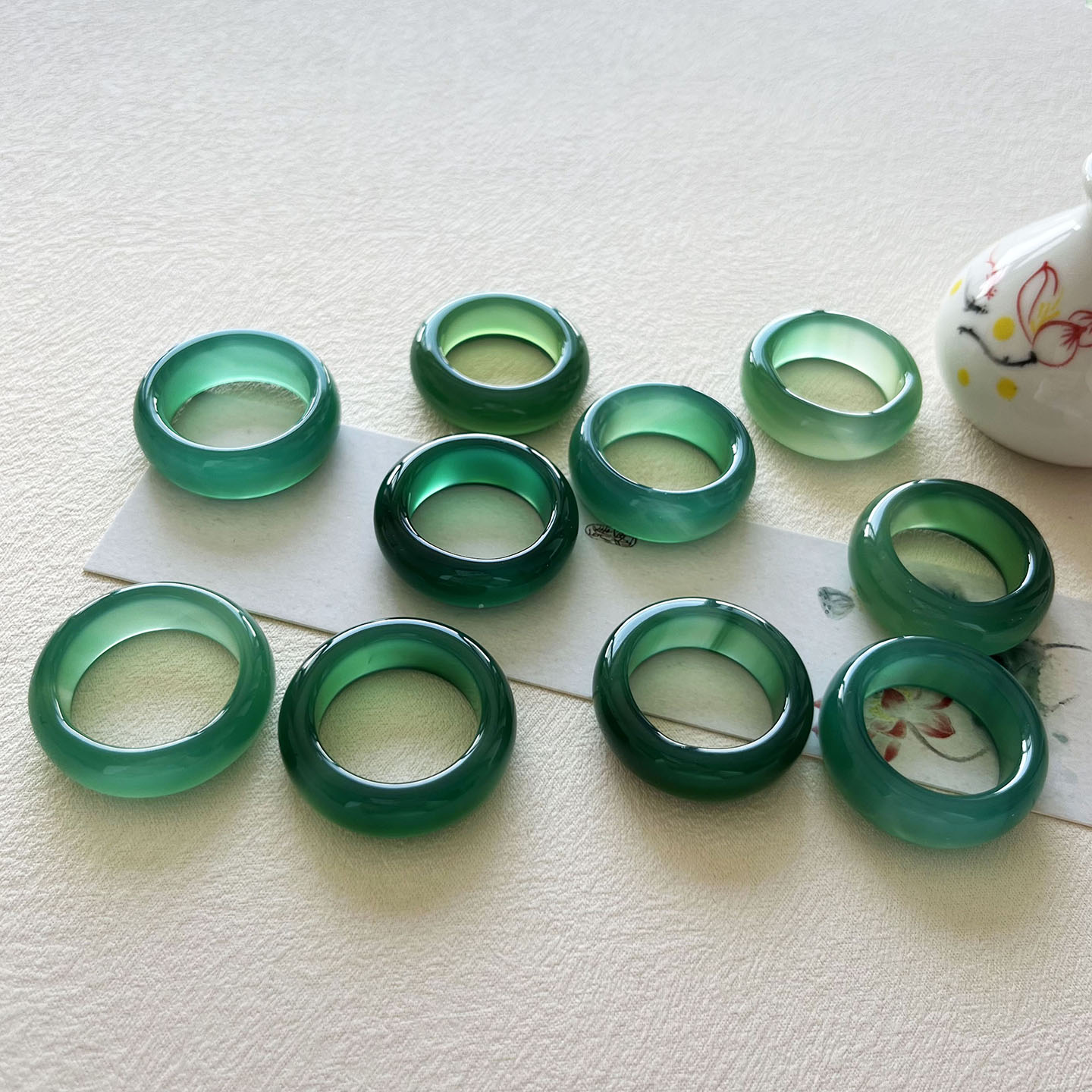Natural green agate ring for men