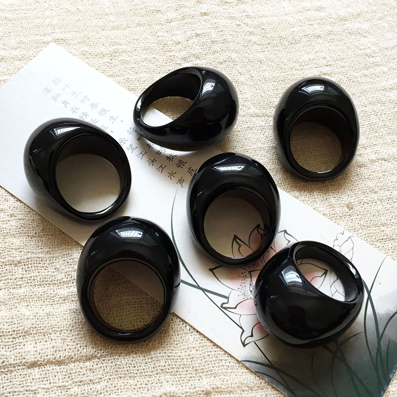 Natural black agate finger ring for men and women, domineering personality, exaggerated chalcedony water droplets, wealth-gathering style, niche cold style ring