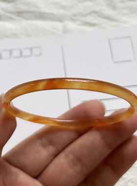 天然橘红玛瑙手镯细款叮当镯子清新甜美焦糖色玉髓学生党古风手环