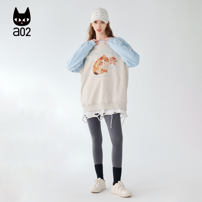 a02插肩袖显瘦宽松圆领卫衣女2025新款爆款秋季设计感秋装上衣,淘宝优惠券,粉丝福利购,淘宝优惠卷